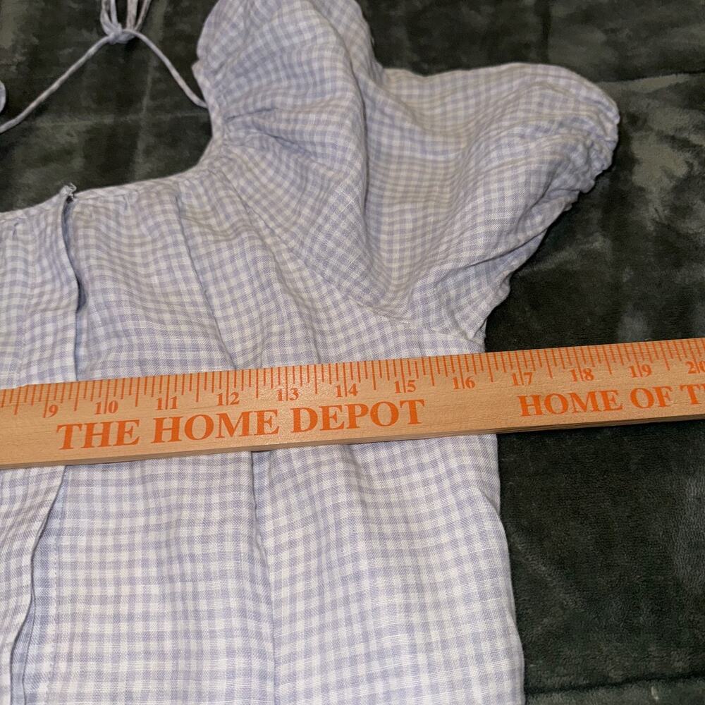 J. Crew Cottage Dress Women's 00 Blue White Gingham Linen Casual Puff Sleeve - Picture 9 of 10